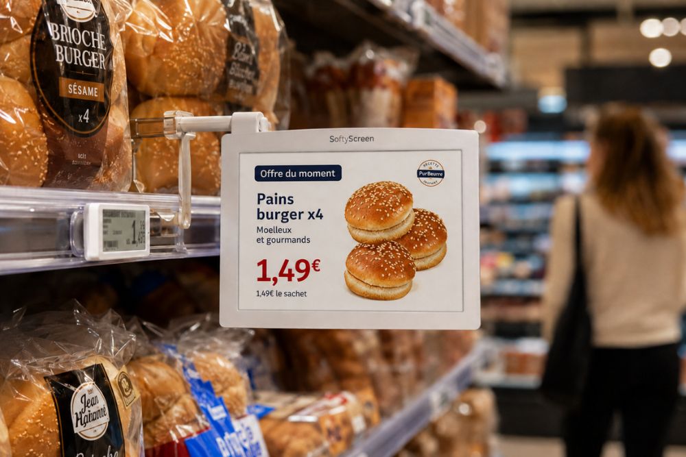 Affichage e-paper en supermarché et étiquette électronique connectée pour la mise en valeur des promotions