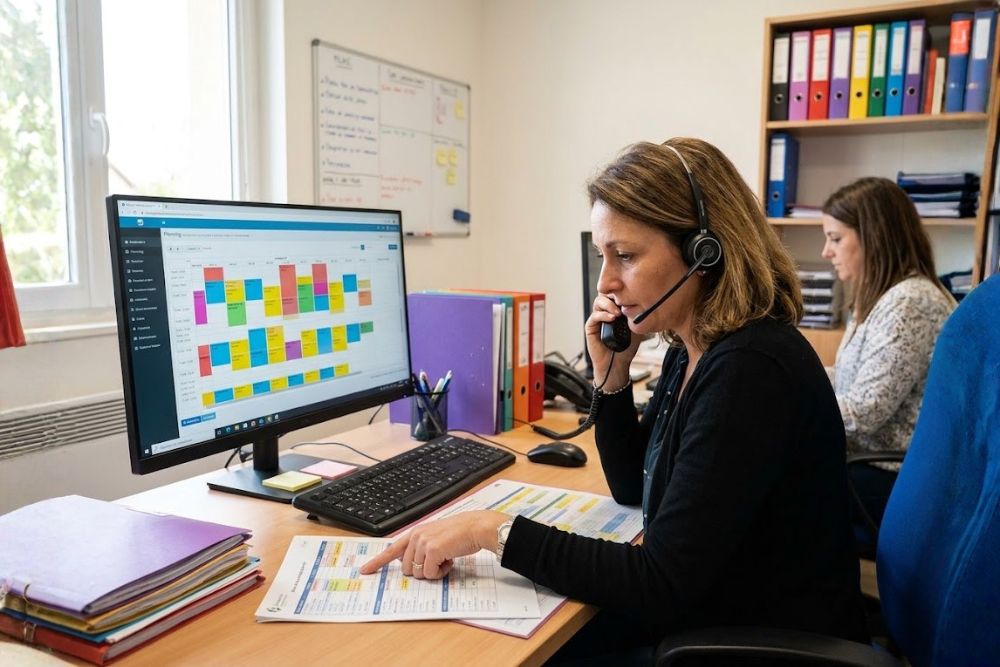 Responsable de secteur ajustant le planning des intervenants sur un logiciel de services à la personne
