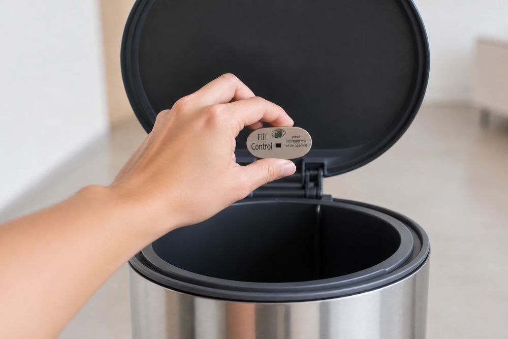 Capteur Fill Control installé sous le couvercle d'une poubelle pour la rendre connectée