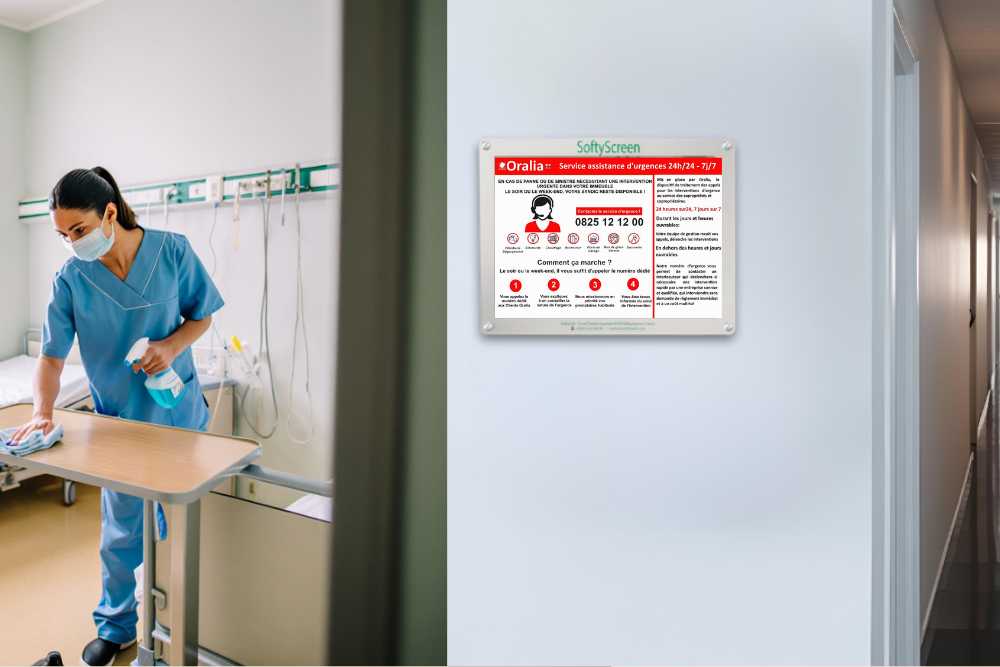 SoftyScreen affichage dans un couloir d'hôpital moderne