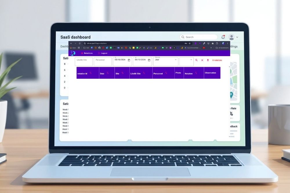 Tableau de bord logiciel SaaS affichant les statistiques de satisfaction et d'avis usagers