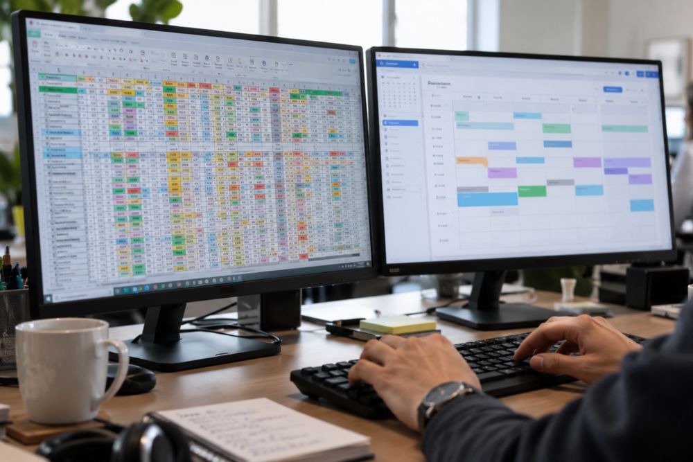 Comparaison entre la gestion de planning sur tableur Excel et l'utilisation d'un logiciel de planning spécialisé sur double écran