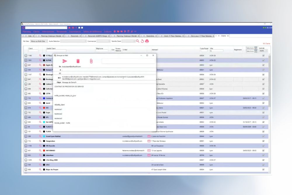 Envoi d'emails avec SoftyPlanning