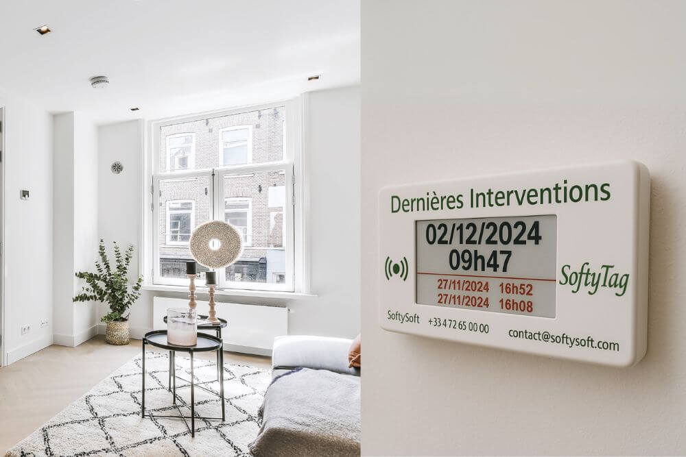 Dispositif SoftyTag installé discrètement dans un salon de particulier
