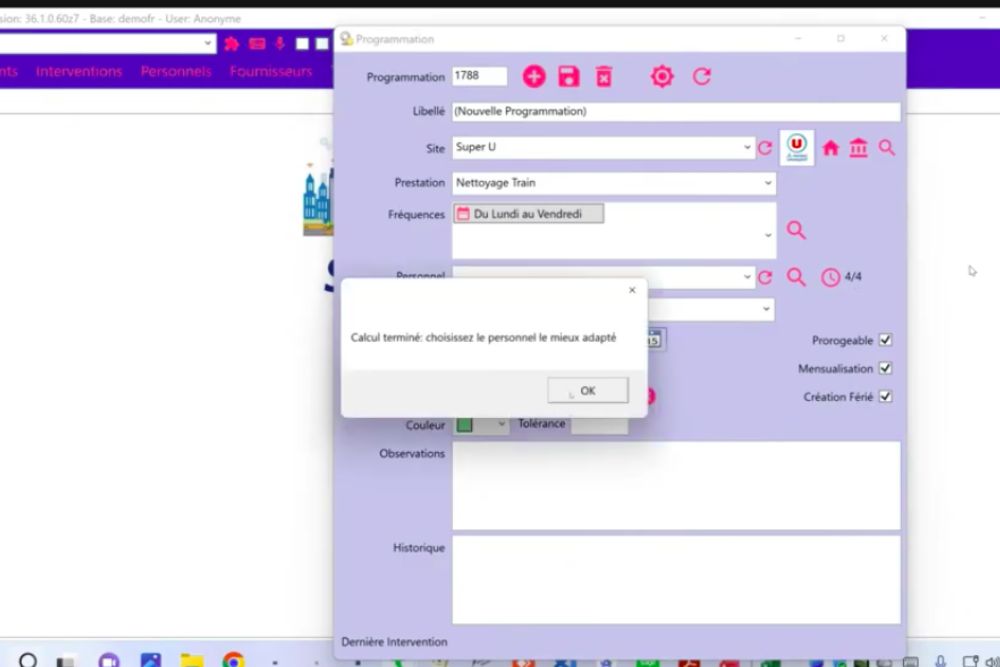 Résultats du module d'affectation intelligente affichant les pourcentages de compatibilité des salariés
