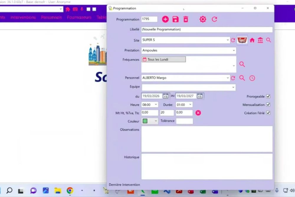 planning récurrent logiciel softyplanning programmation