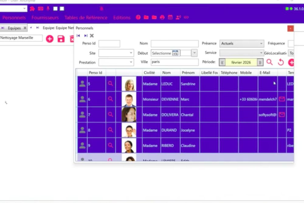 Utilisation du glisser-déposer pour la création rapide d'une équipe de travail dans SoftyPlanning