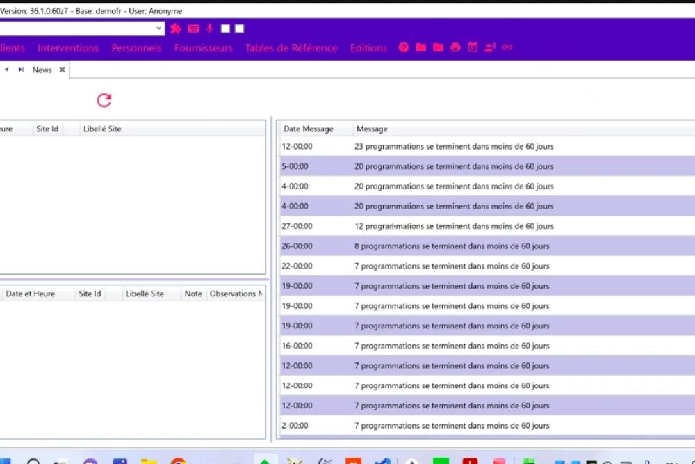 Système de notification par cloche indiquant les programmations arrivant à échéance sous 60 jours