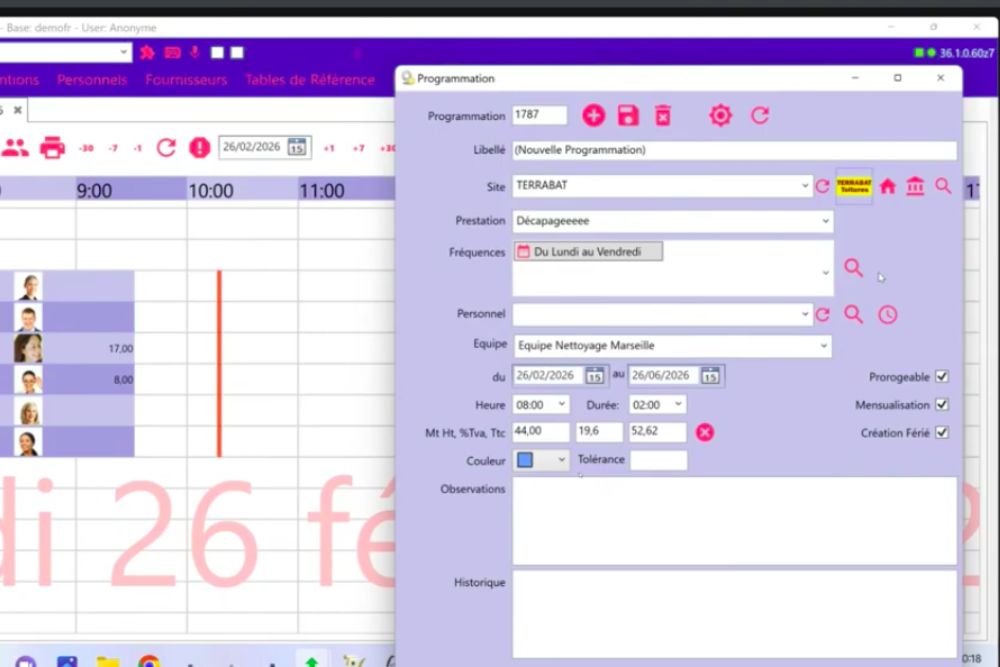 Fenêtre de confirmation de SoftyPlanning indiquant la date de la dernière intervention générée
